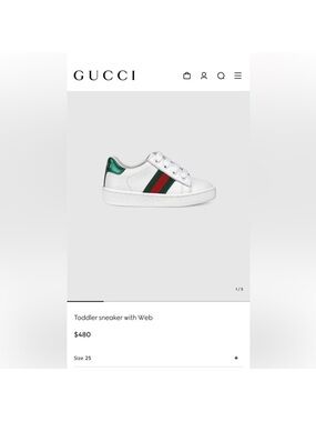 Gucci Kids White Leather Sneaker with Green & Red Stripe